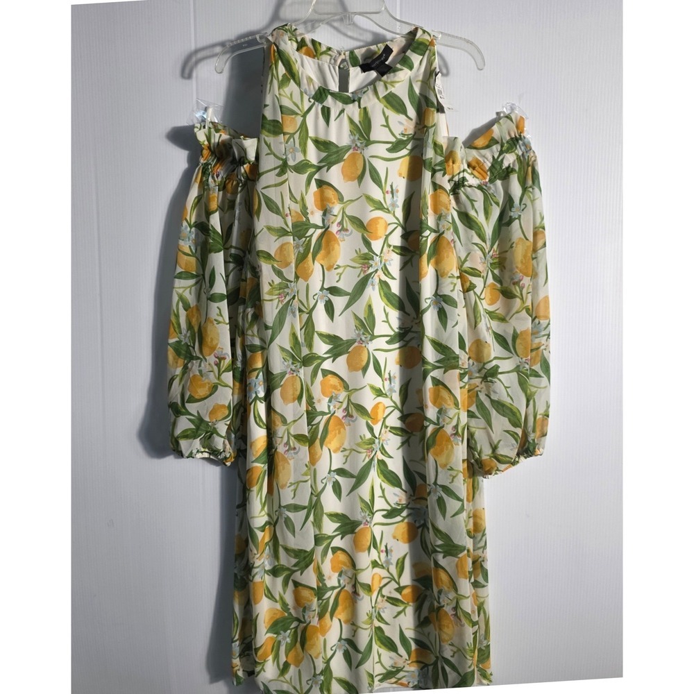 Ashley Stewart Lemon Print Cold Shoulder Dress Plus Size 30/32 NWT White Yellow - Picture 1 of 12
